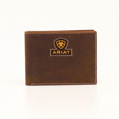 Men's Yellow logo bifold wallet in Brown Leather, Size: OS by Ariat