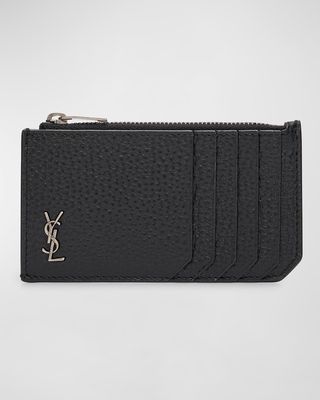 Men's YSL Zip Card Holder in Grained Leather