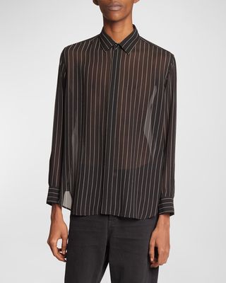 Men's Yves Striped Georgette Dress Shirt