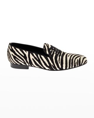 Men's Zebra-Print Calf Hair Monogram Loafers