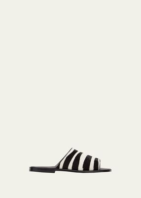Men's Zebra-Print Calf Hair Slide Sandals