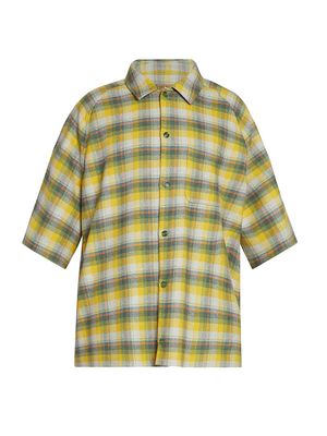 Men's ZEGNA x The Elder Statesman Checked Silk & Cashmere Button-Front Shirt - Yellow Check - Size Small