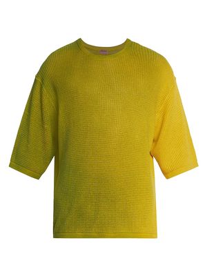 Men's ZEGNA x The Elder Statesman Waffle-Knit Crewneck T-Shirt - Bright Yellow Green - Size Small