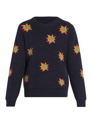 Men's ZEGNA x The Elder Statesman Wool & Cashmere Intarsia Sweater - Navy Blue Orange Green - Size Small