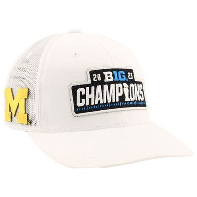 Men's Zephyr White Michigan Wolverines 2023 Big Ten Football Conference Champions Locker Room Adjustable Trucker Hat