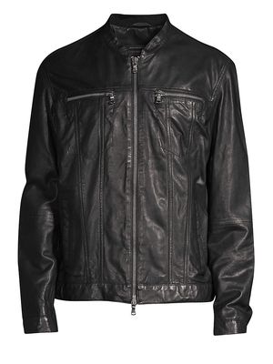 Men's Zip-Front Leather Jacket - Black - Size Small - Black - Size Small