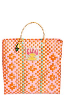 MERCEDES SALAZAR Large Ciao Woven Tote in Orange/Light Pink