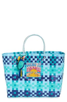 MERCEDES SALAZAR Medium Going to Paradise Woven Tote in Light Blue/Blue