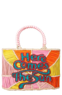 MERCEDES SALAZAR Woven Raffia Handbag in Pink Multi