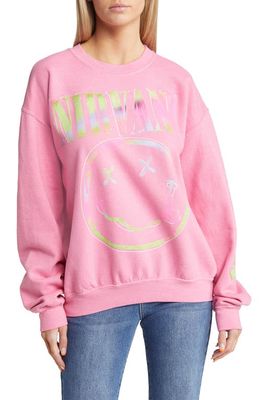 Merch Traffic Nirvana Smiley Cotton Blend Graphic Sweatshirt in Pink