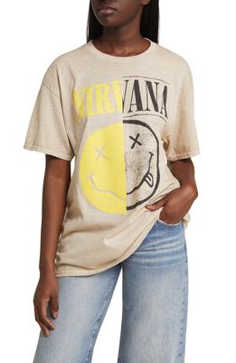 Merch Traffic Nirvana Split Smiley Graphic T-Shirt in Khaki Pigment Dye