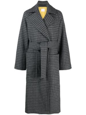 Merci belted checked felted coat - Grey