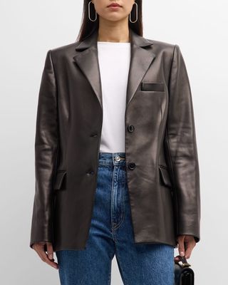 Meredith Leather Single-Breasted Blazer Jacket