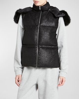 Mergule Puffer Vest with Faux Fur Hood
