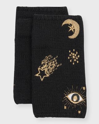 Merino Fingerless Gloves with Celestial Embroidery