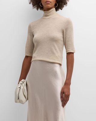 Merino Wool Elbow-Sleeve Turtleneck T-Shirt