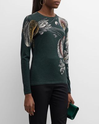 Merino Wool Floral Print Sweater