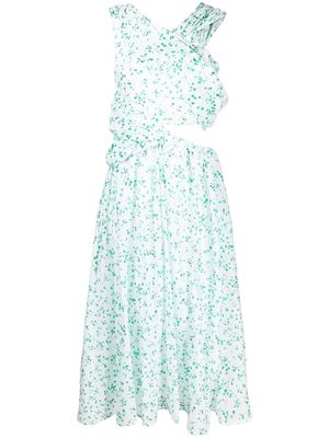 Merlette floral print asymmetric shoulder dress - White