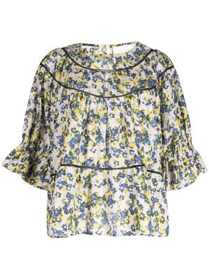 Merlette floral-print cotton blouse - Green