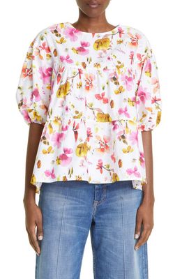 Merlette Paraiso Floral Print Puff Sleeve Tiered Top in Pink Floral Print