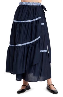 Merlette x Liberty London Prins Cotton Lawn Wrap Skirt in Navy/Liberty Blue Print 