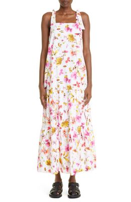 Merlette Zuma Floral Print Tiered Maxi Dress in Pink Floral Print