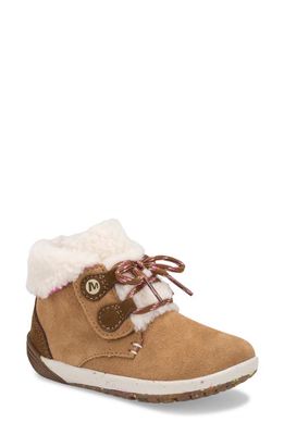 Merrell Kids' Bare Steps Cocoa Faux Fur Lined Bootie in Chestnut