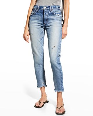 Merry Distressed Straight Tapered Ankle Jeans with Frayed Hem