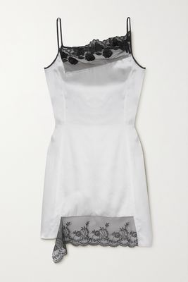 Meryll Rogge - Asymmetric Lace-trimmed Satin Mini Dress - Ivory