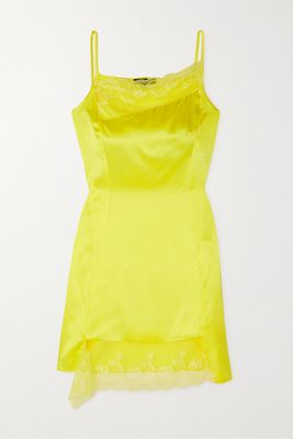 Meryll Rogge - Asymmetric Lace-trimmed Satin Mini Dress - Yellow