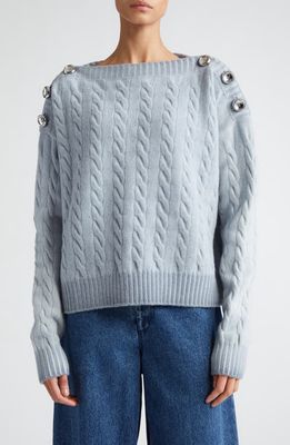 Meryll Rogge Cable Stitch Boat Neck Wool Sweater in Denim Blue