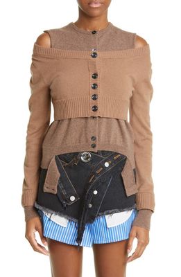 Meryll Rogge Double Layered Cashmere Crop Cardigan & Vest Set in Sand/Camel