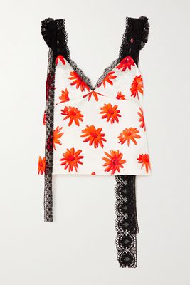 Meryll Rogge - Lace-trimmed Floral-print Satin Camisole - Orange