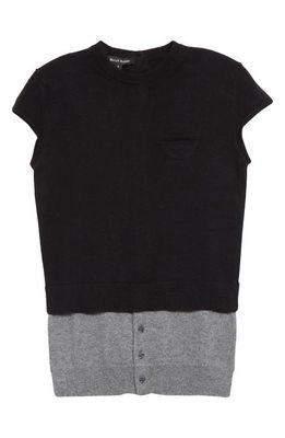 Meryll Rogge Layered Cap Sleeve Cashmere Sweater in Black/Grey Melange