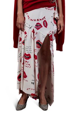 Meryll Rogge Lip Print Draped Jersey Skirt in White Multi