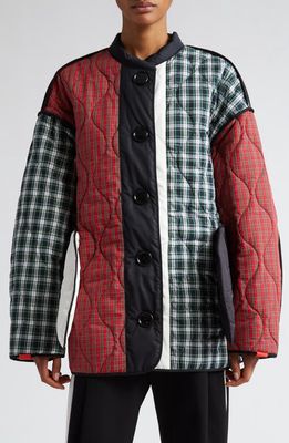 Meryll Rogge Mixed Print & Colorblock Reversible Quilted Jacket in Green Multicolor