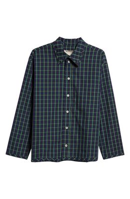 Meryll Rogge Plaid Cotton Poplin Button-Up Shirt in Navy /Green Multi