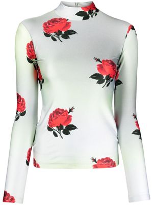 MERYLL ROGGE rose-print mock-neck T-shirt - Green