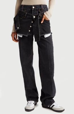 Meryll Rogge Straight Leg Jeans with Removable Deconstructed Overlay in Washed Black