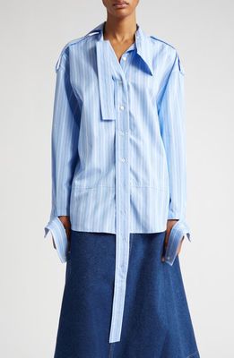 Meryll Rogge Stripe Deconstructed Button-Up Shirt in Blue Multi
