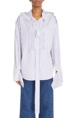 Meryll Rogge Stripe Deconstructed Button-Up Shirt in Red/Blue