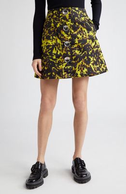 Meryll Rogge Tortoiseshell Pattern Button Front Skirt in Acid Yellow
