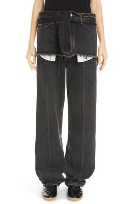 Meryll Rogge Wide Leg Jeans with Removable Deconstructed Overlay in Washed Black