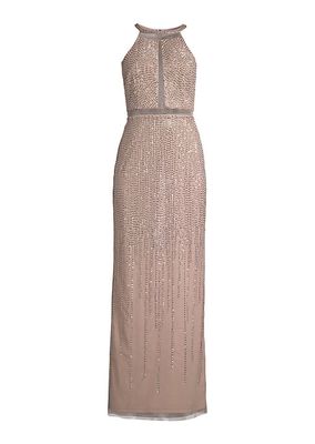 Mesh-Insert Embellished Gown