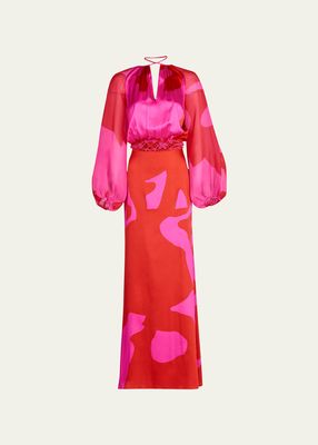 Messina Printed Silk Tunic Maxi Dress