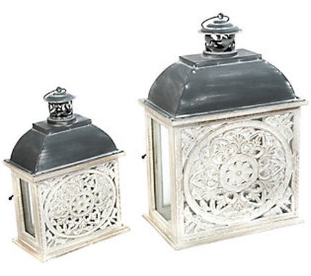 Metal & Wood Nesting Lanterns w/Floral Cutout b y Gerson Co.