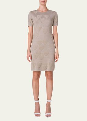 Metallic 3D Heart Jacquard Knit Sheath Dress