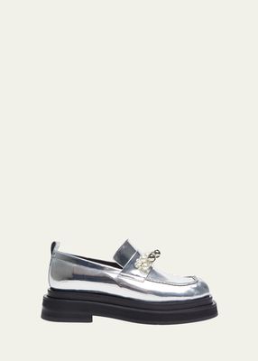 Metallic Bell Charms Leather Loafers