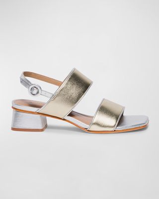 Metallic Bicolor Leather Slingback Sandals