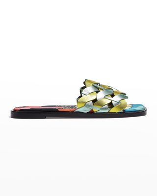 Metallic Bicolor Woven Flat Sandals